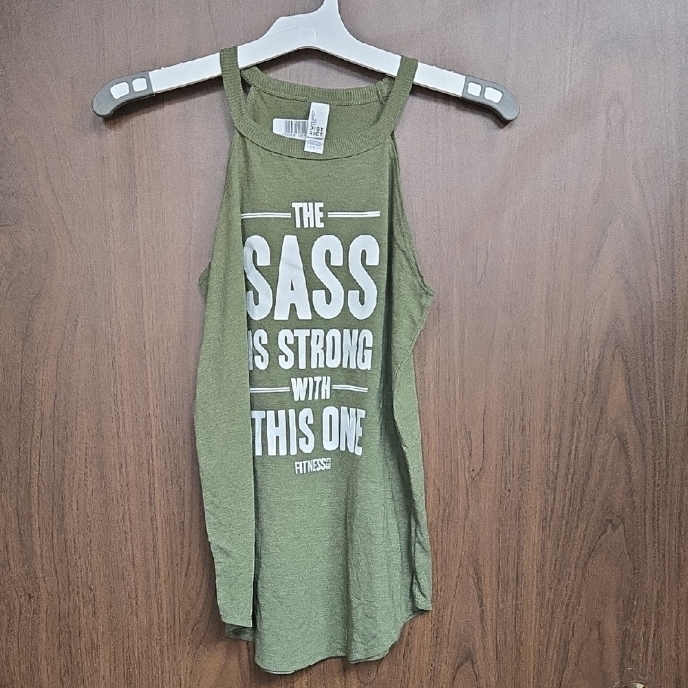 Fitness Tee Co. Size S Army Green High Neck Work Out Tank Top